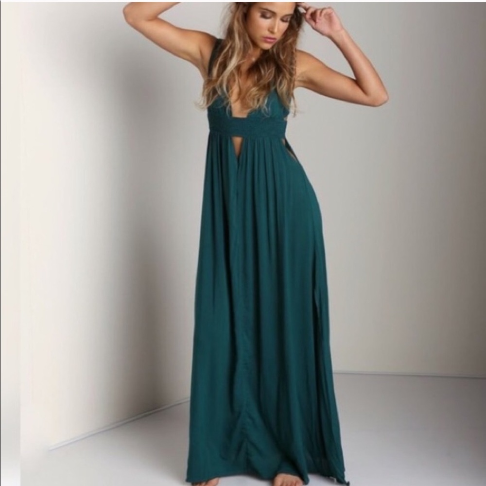 Indah Anjeli Plunging Empire Maxi Dress